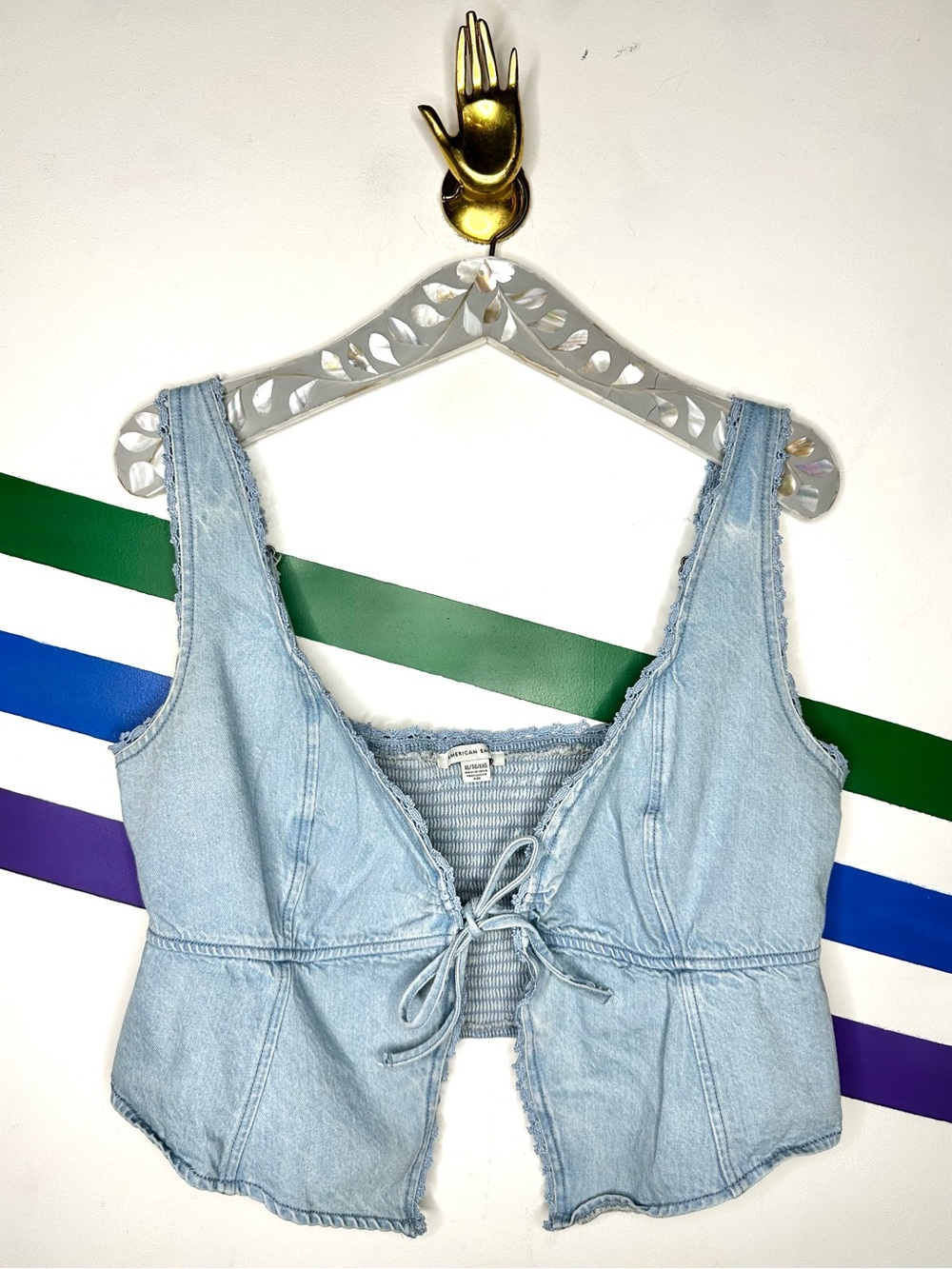 American Eagle denim tie front crop top size XL